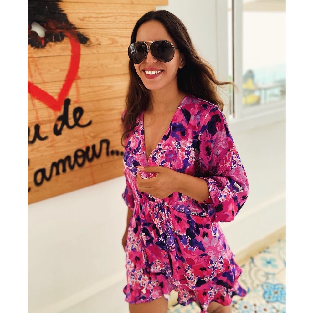 ZARA Pink Floral V Neck Mini Dress NWT Flounce Hem Resort Vacation Dress M - Picture 7 of 16
